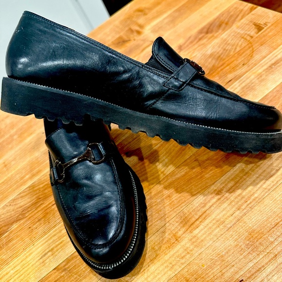 Black leather lug sole loafers - Picture 1 of 7